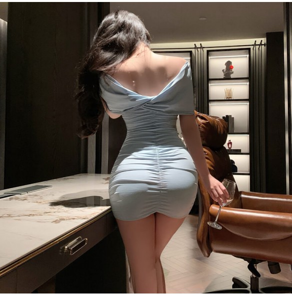 FEE ET MOI - French Elegant Padded Mini Dress (Blue) FEE ET MOI - French Elegant Padded Mini Dress (Blue)